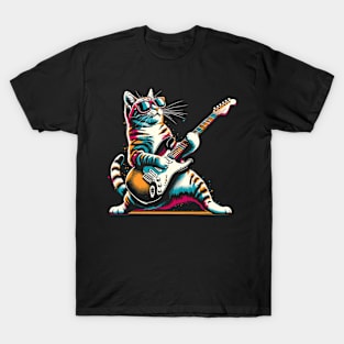 Guitar Cat Novelty Rock Music Band Concert Funny Cat T-Shirt